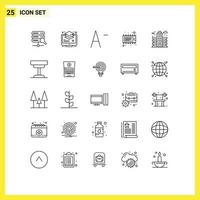 Mobile Interface Line Set of 25 Pictograms of building life decrease city electronic Editable Vector Design Elements