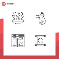 Mobile Interface Line Set of 4 Pictograms of food graphic finance money web Editable Vector Design Elements