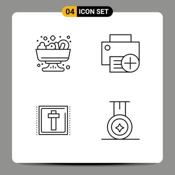 Paquete de 4 líneas de interfaz de usuario de signos y símbolos modernos de ensalada pascua agregar elementos de diseño de vector editables de signo de gadget