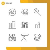 Pack of 9 Modern Outlines Signs and Symbols for Web Print Media such as investment budget search skyscrapers business Editable Vector Design Elements