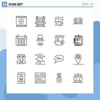 Outline Pack of 16 Universal Symbols of calendar scale camp tool level Editable Vector Design Elements