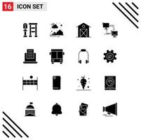 Group of 16 Modern Solid Glyphs Set for computer connection autumn lan thanksgiving Editable Vector Design Elements