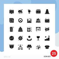 Modern Set of 25 Solid Glyphs and symbols such as cone tablet green graphic holiday Editable Vector Design Elements