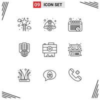 Pictogram Set of 9 Simple Outlines of camera proxy helmet internet time Editable Vector Design Elements