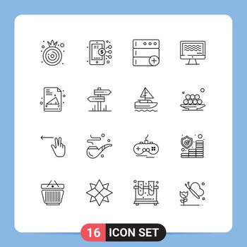 Modern Set of 16 Outlines and symbols such as direction education database back to school live streaming Editable Vector Design Elements