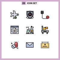 Pictogram Set of 9 Simple Filledline Flat Colors of interface document computers browser power Editable Vector Design Elements