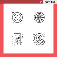 4 Universal Line Signs Symbols of interface mobile compass navigator mobile recording Editable Vector Design Elements