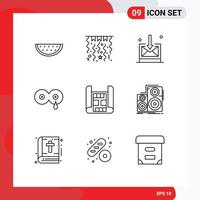 Universal Icon Symbols Group of 9 Modern Outlines of audio construction inbox map milk Editable Vector Design Elements