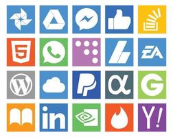 Paquete de 20 íconos de redes sociales que incluye anuncios cms sports html ea vector