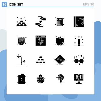 User Interface Pack of 16 Basic Solid Glyphs of stop songs calculator song media Editable Vector Design Elements