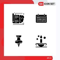 4 Thematic Vector Solid Glyphs and Editable Symbols of book education learning mounth marker Editable Vector Design Elements