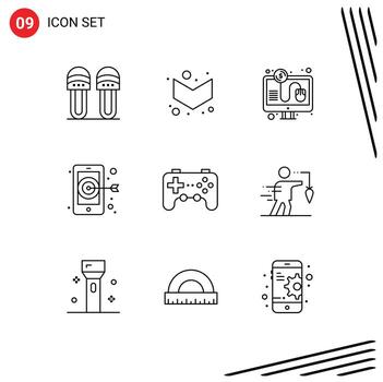 paquete de iconos vectoriales de stock de 9 signos y símbolos de línea para elementos de diseño vectorial editables objetivo del controlador de pago del dispositivo joystick vector