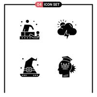 Pictogram Set of 4 Simple Solid Glyphs of massage magic wellness sun knowledge Editable Vector Design Elements