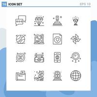 Modern Set of 16 Outlines Pictograph of winner prize button business achievement Editable Vector Design Elements