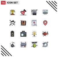 Universal Icon Symbols Group of 16 Modern Flat Color Filled Lines of party birthday financial monitor static Editable Creative Vector Design Elements