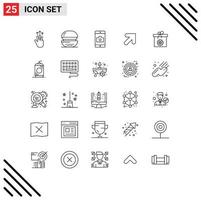 25 iconos creativos, signos y símbolos modernos de regalo, flecha de comida, aplicación móvil, elementos de diseño vectorial editables vector