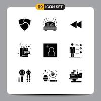 Pack of 9 Modern Solid Glyphs Signs and Symbols for Web Print Media such as add world arrow web ecommerce Editable Vector Design Elements