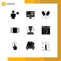 9 User Interface Solid Glyph Pack of modern Signs and Symbols of taxi car screen view cover Editable Vector Design Elements