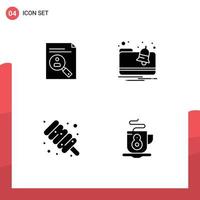 Set of 4 Modern UI Icons Symbols Signs for application food cv alert sweet Editable Vector Design Elements