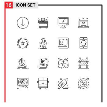 Set of 16 Modern UI Icons Symbols Signs for feature wifi device iot internet Editable Vector Design Elements