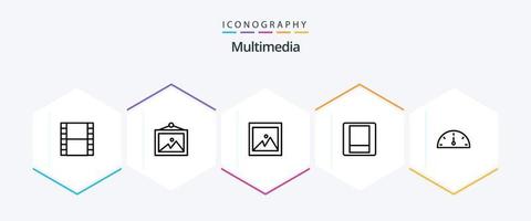 paquete de iconos multimedia de 25 líneas que incluye . . fotografía. actuación. tablero vector