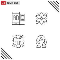 Mobile Interface Line Set of 4 Pictograms of ad bone message floral crossed Editable Vector Design Elements