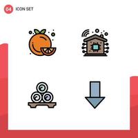 Mobile Interface Filledline Flat Color Set of 4 Pictograms of diet relax healthy food smart home spa Editable Vector Design Elements