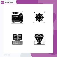 4 Universal Solid Glyphs Set for Web and Mobile Applications firefighter keyboard accident marketing facebook Editable Vector Design Elements