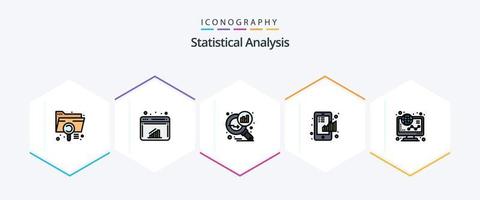 Statistical Analysis 25 FilledLine icon pack including statistical. finance. web. chart. search stats vector