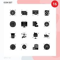 16 Universal Solid Glyphs Set for Web and Mobile Applications location start up digital business planning Editable Vector Design Elements