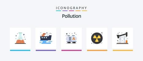 paquete de iconos de contaminación plana 5 que incluye. desperdiciar. polución. bomba extractora. desperdiciar. diseño de iconos creativos vector
