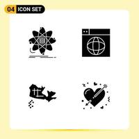 4 User Interface Solid Glyph Pack of modern Signs and Symbols of analysis world research design map Editable Vector Design Elements