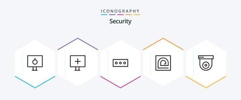 paquete de iconos de 25 líneas de seguridad que incluye cúpula. lector. advertencia. contraseña. dedo vector