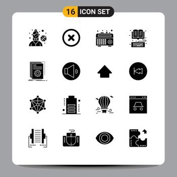 conjunto de pictogramas de 16 glifos sólidos simples de elementos de diseño vectorial editables de biblioteca de aplicación de grabadora de creación de programa vector