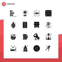 Pack of 16 creative Solid Glyphs of hobbies technology advanced hard disk devices Editable Vector Design Elements