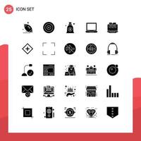 25 Universal Solid Glyphs Set for Web and Mobile Applications book laptop target laptop computer Editable Vector Design Elements