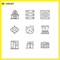 Modern Set of 9 Outlines Pictograph of cookie view network focus web Editable Vector Design Elements