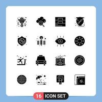 Pack of 16 Modern Solid Glyphs Signs and Symbols for Web Print Media such as security shield fashion protect verify Editable Vector Design Elements