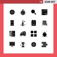 Pack of 16 Modern Solid Glyphs Signs and Symbols for Web Print Media such as mobile phone glass sync database Editable Vector Design Elements