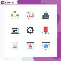 Group of 9 Modern Flat Colors Set for announcement mechanic film gear online Editable Vector Design Elements