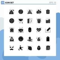 Pictogram Set of 25 Simple Solid Glyphs of container bin takoyaki basket sign Editable Vector Design Elements