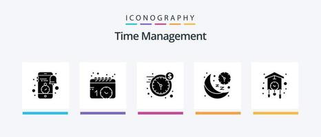 paquete de iconos de glifo 5 de gestión del tiempo que incluye el tiempo. luna. mirar. línea. hora. diseño de iconos creativos vector