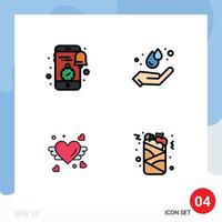 Pictogram Set of 4 Simple Filledline Flat Colors of mobile loveing clock ecology heart Editable Vector Design Elements