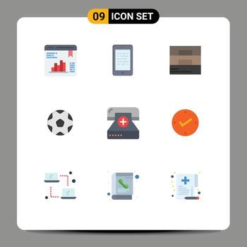 Mobile Interface Flat Color Set of 9 Pictograms of call sports elearning ball wallet Editable Vector Design Elements