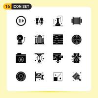 User Interface Pack of 16 Basic Solid Glyphs of alarm instrument chemical science audio scientific research Editable Vector Design Elements