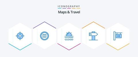 mapas y viajes 25 paquete de iconos azules que incluye viajes. viajar. playa. signo. vacaciones vector