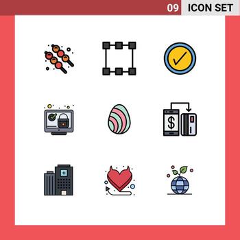 Modern Set of 9 Filledline Flat Colors and symbols such as spring eastre user egg check Editable Vector Design Elements