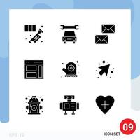 Pack of 9 Modern Solid Glyphs Signs and Symbols for Web Print Media such as user right communication interface envelope Editable Vector Design Elements