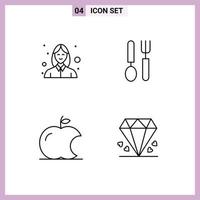 Modern Set of 4 Filledline Flat Colors Pictograph of avatar fruit beautician dish diamond Editable Vector Design Elements