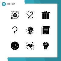 Modern Set of 9 Solid Glyphs Pictograph of light mark accessories question mark help Editable Vector Design Elements